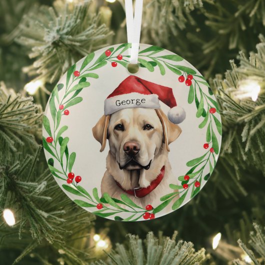 Kersthond Geel Lab Labrador Retriever Santa Glas Ornament (Insitu)
