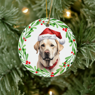 Kersthond Geel Lab Labrador Retriever Santa Keramisch Ornament