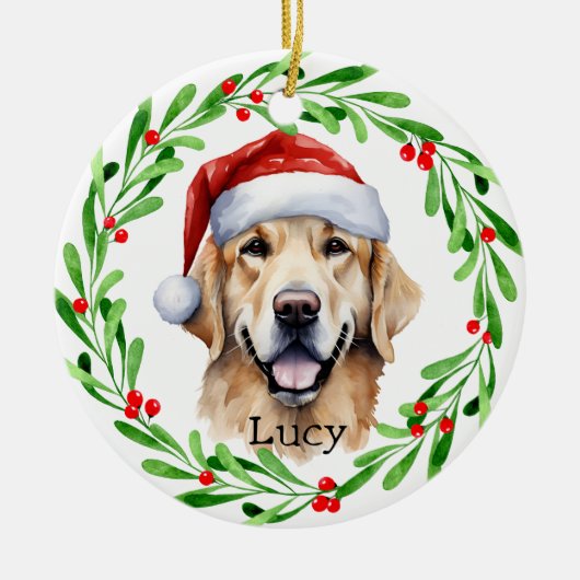 Kersthond Golden Retriever Santa Holiday Keramisch Ornament (Voorkant)