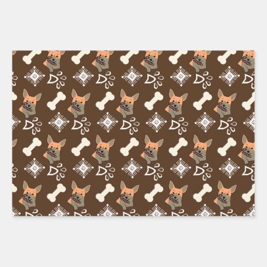 Kersthond Kandy Cane Snowflake Pattern Inpakpapier Vel (Voorkant 2)