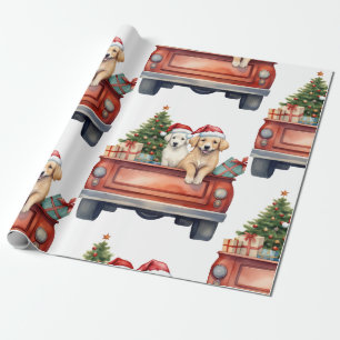 Kersthond met cadeaus inpakpapier
