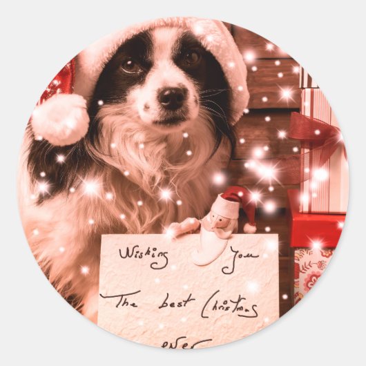 KERSTHOND MET Santa hat STICKER (Voorkant)
