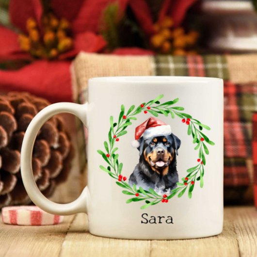 Kersthond Rottweiler Santa Hat Vakantie Koffiemok