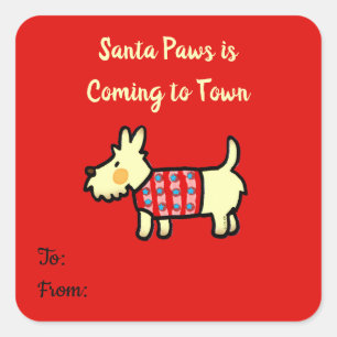 Kersthond Santa Pooten Festieve Puppy Vierkante Sticker