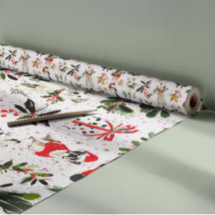 Kersthonden en groenpatroon cadeaupapier