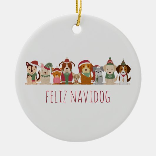 Kersthonden Feliz Navidog Keramisch Ornament (Voorkant)