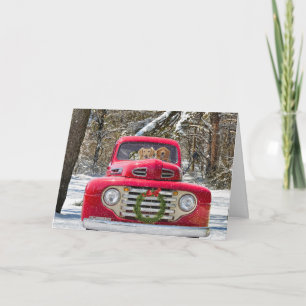 Kersthonden in oude vrachtwagen feestdagen kaart