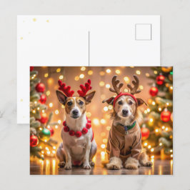 Kersthonden verkleed als rendieren feestdagenkaart