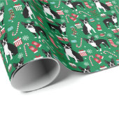 Kersthondenpakpapier van Boston Terrier Cadeaupapier (Rol Hoek)