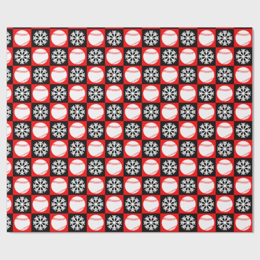 Kersthonkbalrood en zwart Snowflake-patroon Cadeaupapier (Vlak)