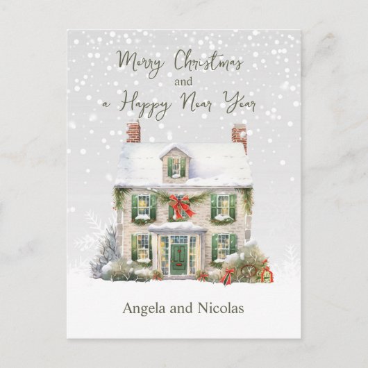 Kersthuis in Sneeuw Briefkaart (Voorkant)
