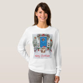 Kersthuis met Sinterklaas Kitty versierd T-shirt (Voorkant volledig)