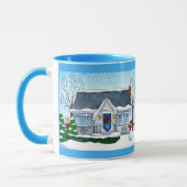 Kersthuis met snowman-mok mok (Links)