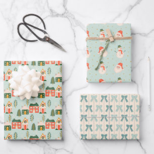 Kersthuizen, Kerstman, Frosty en Bows Inpakpapier Vel