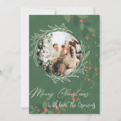 Kersthulst Boeket Groen Foto Navy Feestdagenkaart (Voorkant)