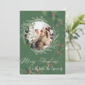 Kersthulst Boeket Groen Foto Navy Feestdagenkaart (Staand voorkant)