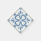 Kersthulst en bloemblaadjes blauwe tegel servet (Hoek)