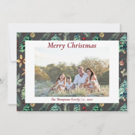 Kersthulst groen Botanisch foto in houtskool Feestdagenkaart