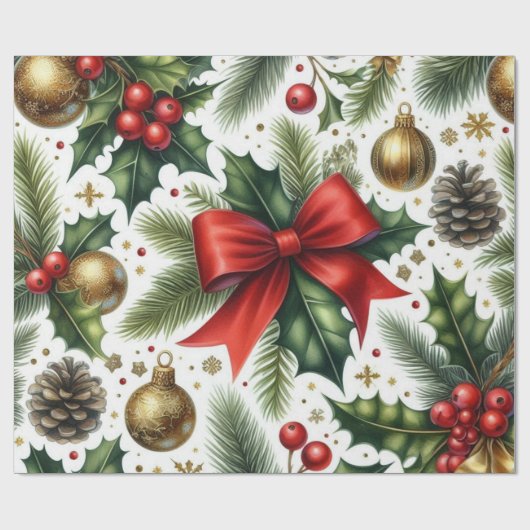 Kersthulstakken en rode strik op wit cadeaupapier (Vlak)