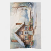 Kersthut in het besneeuwde landschap theedoek (Verticaal)