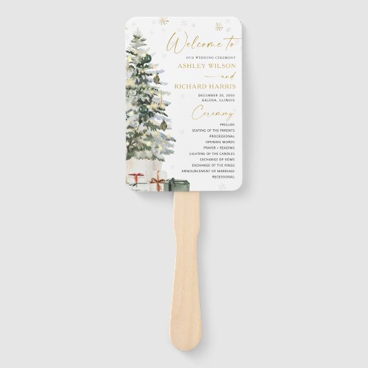 Kersthuwelijksprogramma onder de dennenboom handwaaier (Voorkant)