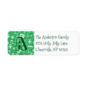 Kersti groene kerstman Elf Snowman Monogram Etiket