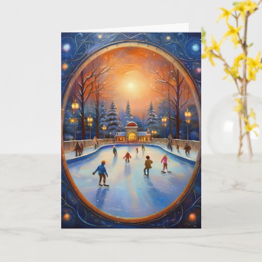 Kerstijsschaatsen Kaart (Gele Bloem)