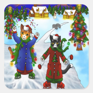 Kerstijsschaatsen V2 Vierkante Sticker