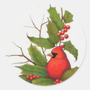 Kerstillustratie met de hand: Holly, kardinaal Ronde Sticker