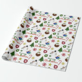 Kerstillustratie Mix Patroon Cadeaupapier (Uitgerold)