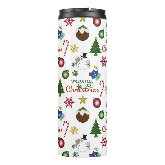 Kerstillustratie Mix Patroon Thermosbeker (Achterkant)