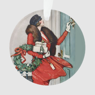 Kerstillustratie uit grootmoeders tijd voor de deu ornament