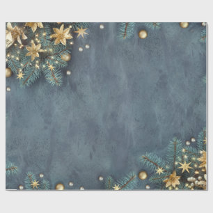 Kerstine-boomtakken, bloemen, sterren cadeaupapier