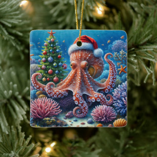 Kerstinktacht met een Kerstmanhoed Keramisch Ornament