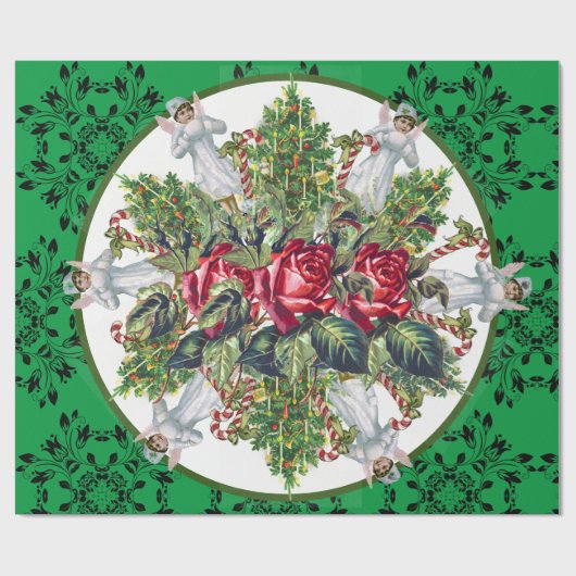 KERSTINPAKKEN ENGELEN ROZEN KERSTBOMEN CADEAUPAPIER (Vlak)