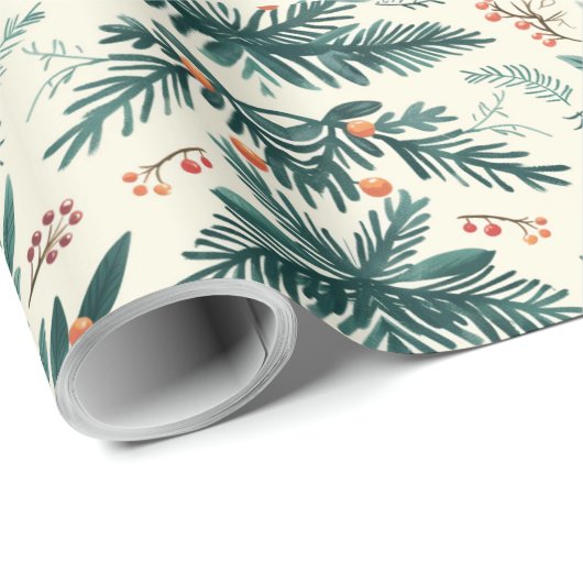 Kerstinpakpapier met gebladerte cadeaupapier (Rol Hoek)