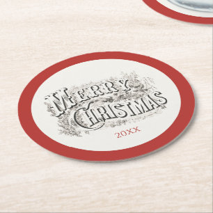 kerstjaar met vrolijke feestdagen ronde kartonnen onderzetter