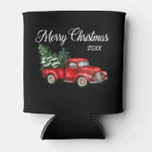 Kerstjaar Waterverf  Red Truck Black Blikjeskoeler (Voorkant)