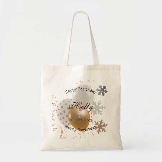 kerstjaarballonnen en sneeuwvlokken tote bag (Voorkant)