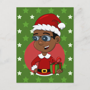 Kerstjongen cartoon kerstkaart feestdagenkaart