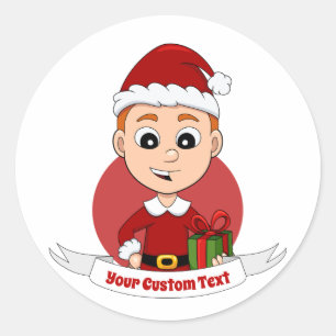 Kerstjongen cartoon klassieke ronde sticker