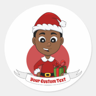 Kerstjongen cartoon klassieke ronde sticker