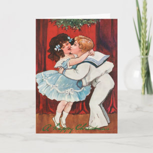 kerstjongen Kiss Girl Love Feestdagen Kaart