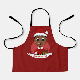 Kerstjongen met een rood pet pron schort