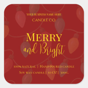 Kerstkaars Bewerkbaar Merry & Bright Vierkante Sticker