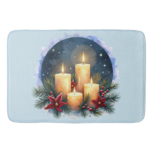 Kerstkaars gloed met poinsettia's badmat