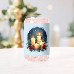 Kerstkaars gloed met poinsettia's blikvorm glas