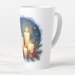 Kerstkaars gloed met poinsettia's latte mok