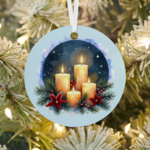 Kerstkaars gloed met poinsettia's metalen ornament