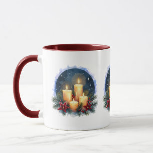 Kerstkaars gloed met poinsettia's mok